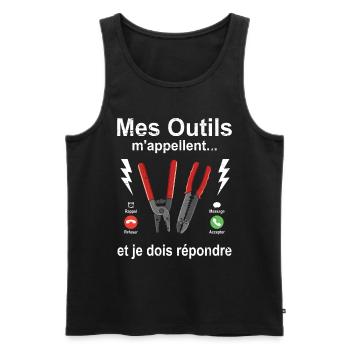Électricien mes outils m'appellent fête des pères - Débardeur bio Premium Homme - noir - Devant - AI Model Male 178 light (178cm)