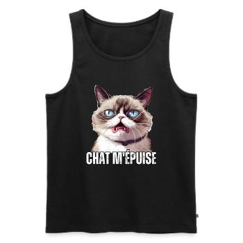 chat m'épuise jeu de mot humour fatigué démotivé - Débardeur bio Premium Homme - noir - Devant - Michal (187cm)