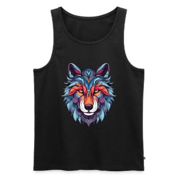 Portrait de loup - Débardeur bio Premium Homme - noir - Devant - Michal (187cm)