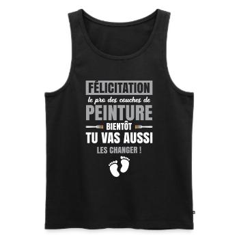 Annonce Grossesse Papa Peintre Bâtiment Humour - Débardeur bio Premium Homme - noir - Devant - Michal (187cm)