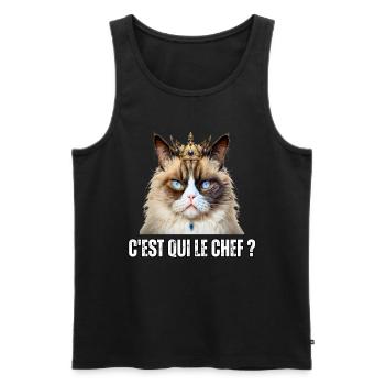 Cadeau c'est qui le chef chat memes couronne - Débardeur bio Premium Homme - noir - Devant - Michal (187cm)