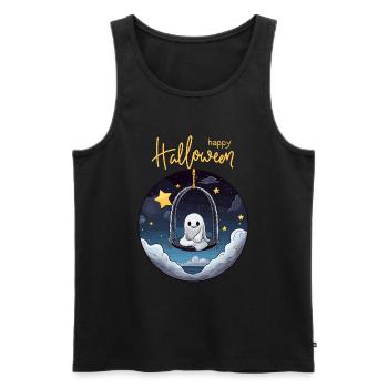 Niedlicher Geist schaukelt zu Halloween am Himmel - Männer Premium Bio Tank Top - Schwarz - Vorne - Michal (187cm)