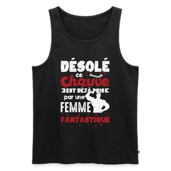 Cadeau Saint Valentin Homme Chauve Humour Coeur - Débardeur bio Premium Homme - noir - Devant - Michal (187cm)