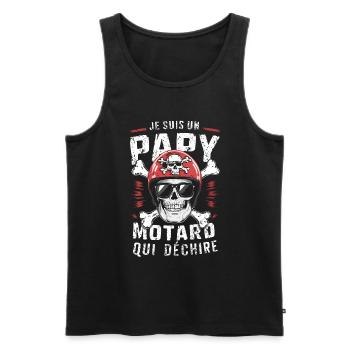 Cadeau Papy motard qui déchire tête de mort moto - Débardeur bio Premium Homme - noir - Devant - Michal (187cm)