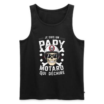 Cadeau Papy motard qui déchire tête de mort moto - Débardeur bio Premium Homme - noir - Devant - Michal (187cm)