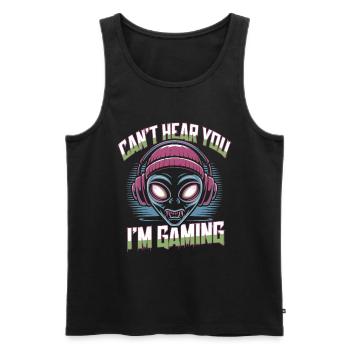 Je ne t’entends pas, je joue – Alien Gamer Design - Débardeur bio Premium Homme - noir - Devant - Michal (187cm)