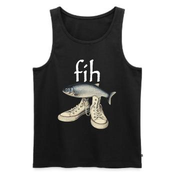 Poisson Mal Écrit Poisson Meme Fih - Débardeur bio Premium Homme - noir - Devant - Michal (187cm)