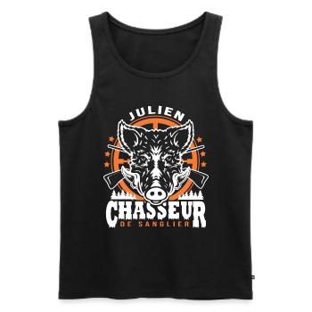 Julien chasseur de sanglier Humour Chasse - Débardeur bio Premium Homme - noir - Devant - Michal (187cm)