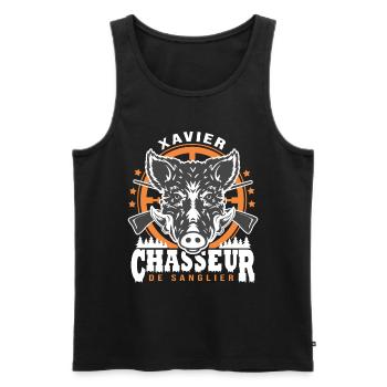 Xavier chasseur de sanglier Humour Chasse - Débardeur bio Premium Homme - noir - Devant - AI Model Male 178 light (178cm)