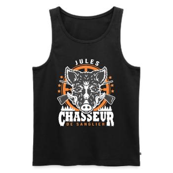 Jules chasseur de sanglier Humour Chasse - Débardeur bio Premium Homme - noir - Devant - AI Model Male 178 light (178cm)