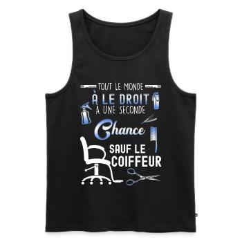 Coiffeur humour cadeau métier coiffure - Débardeur bio Premium Homme - noir - Devant - AI Model Male 178 light (178cm)