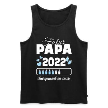 Papa chargement en cours 2022. futur bébé - Débardeur bio Premium Homme - noir - Devant - AI Model Male 178 light (178cm)