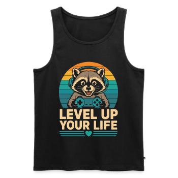 Level Up Your Life Raccoon Gamer - Men's Premium Organic Tank Top - black - Front - Michal (187cm)