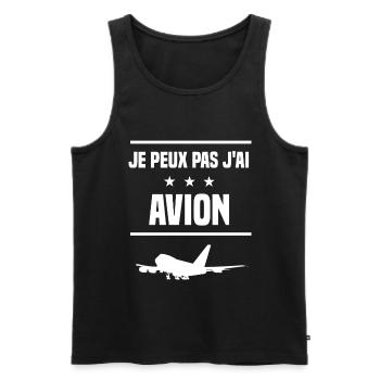 je peux pas j'ai avion humour pilote - Débardeur bio Premium Homme - noir - Devant - Michal (187cm)