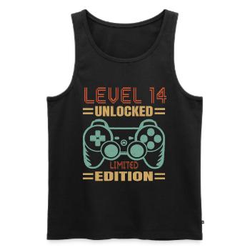 Geburtstag Level 14 freigeschaltet - Männer Premium Bio Tank Top - Schwarz - Vorne - AI Model Male 178 light (178cm)