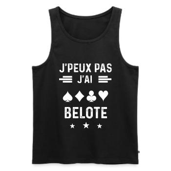 cartes je peux pas j'ai belote - Débardeur bio Premium Homme - noir - Devant - AI Model Male 178 light (178cm)