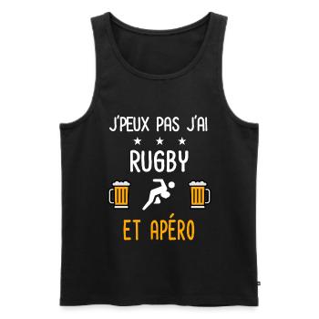 je peux pas j'ai rugby joueur apéro - Débardeur bio Premium Homme - noir - Devant - Michal (187cm)
