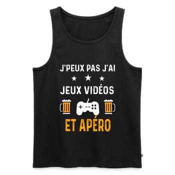 je peux pas j'ai jeux vidéos et apéro - Débardeur bio Premium Homme - noir - Devant - Michal (187cm)