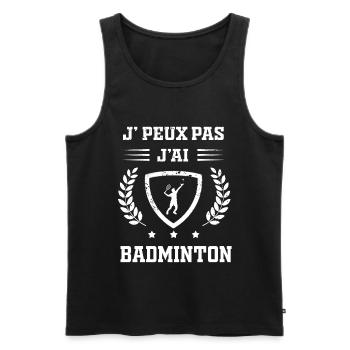 Je peux pas j'ai badminton humour - Débardeur bio Premium Homme - noir - Devant - Michal (187cm)