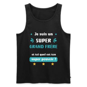 super grand frère super pouvoir - Débardeur bio Premium Homme - noir - Devant - Michal (187cm)