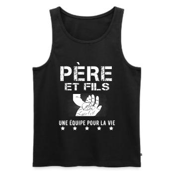 père et fils main cadeau papa - Débardeur bio Premium Homme - noir - Devant - Michal (187cm)