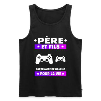 Father and Son Gaming Man Partner Gamer Dad - Men's Premium Organic Tank Top - black - Front - AI Model Male 178 light (178cm)