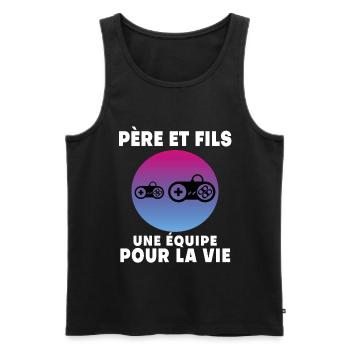 Vater und Sohn Gamer Retro Vintage Mann Papa Gaming - Männer Premium Bio Tank Top - Schwarz - Vorne - Michal (187cm)