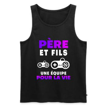 father son gamer duo man team dad gaming - Men's Premium Organic Tank Top - black - Front - Michal (187cm)