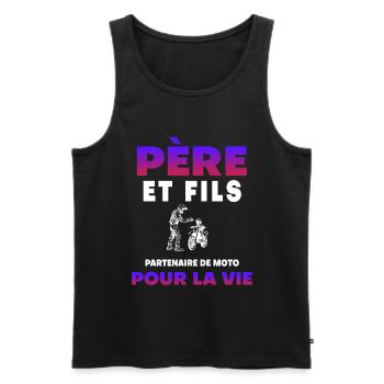 père fils moto partenaire pour la vie papa motard - Débardeur bio Premium Homme - noir - Devant - Michal (187cm)