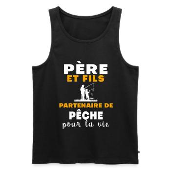 pêche père et fils papa pêcheur - Débardeur bio Premium Homme - noir - Devant - Michal (187cm)