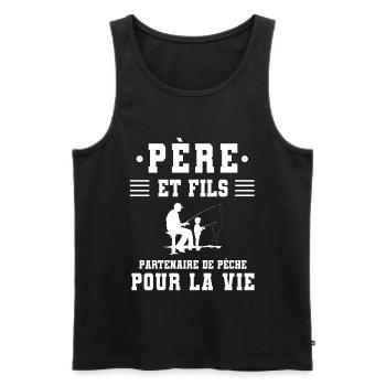 père fils pêche papa pêcheur - Débardeur bio Premium Homme - noir - Devant - Michal (187cm)