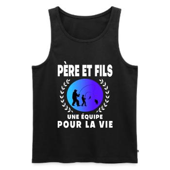 père fils pêche rétro vintage homme papa pêcheur - Débardeur bio Premium Homme - noir - Devant - Michal (187cm)