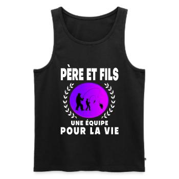 père fils pêche vintage rétro sunset papa pêcheur - Débardeur bio Premium Homme - noir - Devant - Michal (187cm)