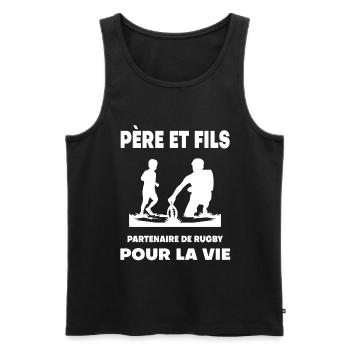 rugby père et fils duo homme partenaire papa - Débardeur bio Premium Homme - noir - Devant - Michal (187cm)