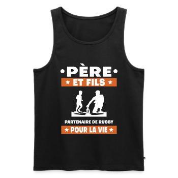 père et fils rugby duo homme partenaire papa - Débardeur bio Premium Homme - noir - Devant - Michal (187cm)