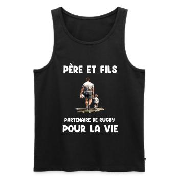 père et fils rugby partenaire vie watercolor papa - Débardeur bio Premium Homme - noir - Devant - Michal (187cm)