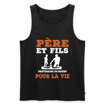 father and son rugby partner life dad rugby player - Men's Premium Organic Tank Top - black - Front - AI Model Male 178 light (178cm)