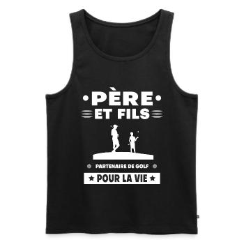Vater und Sohn Golf Duo Mann Papa Golfer - Männer Premium Bio Tank Top - Schwarz - Vorne - Michal (187cm)