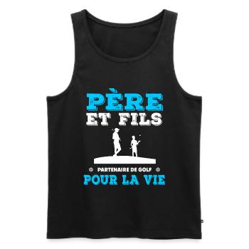 Vater und Sohn Golfpartner Vater Papa Golfer - Männer Premium Bio Tank Top - Schwarz - Vorne - Michal (187cm)