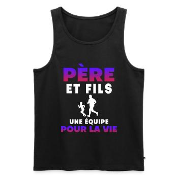 Father, son, running, partner for life, dad - Men's Premium Organic Tank Top - black - Front - Michal (187cm)