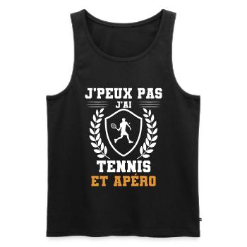 je peux pas j'ai tennis et apéro humour - Débardeur bio Premium Homme - noir - Devant - AI Model Male 178 light (178cm)