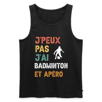 je peux pas j'ai badminton et apéro vintage - Débardeur bio Premium Homme - noir - Devant - Michal (187cm)