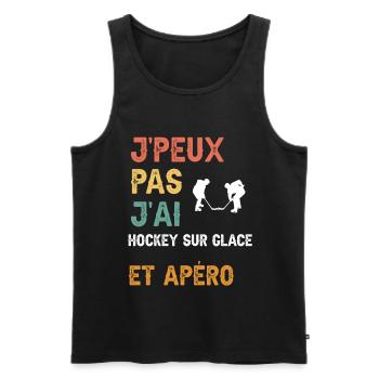 je peux pas j'ai hockey sur glace et apéro vintage - Débardeur bio Premium Homme - noir - Devant - Michal (187cm)