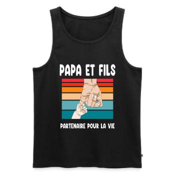 papa et fils main vintage père fête des pères - Débardeur bio Premium Homme - noir - Devant - Michal (187cm)