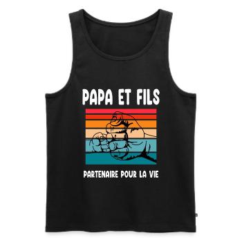 papa et fils point main vintage père fête pères - Débardeur bio Premium Homme - noir - Devant - AI Model Male 178 light (178cm)