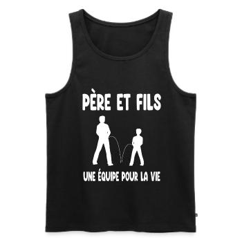 père et fils papa drôle complices humour - Débardeur bio Premium Homme - noir - Devant - AI Model Male 178 light (178cm)
