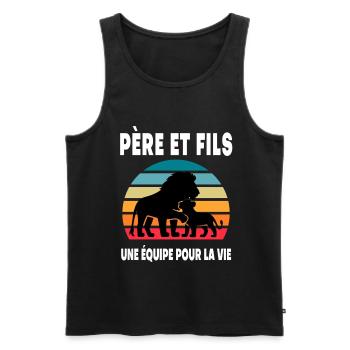 père et fils lion papa vintage duo fête des pères - Débardeur bio Premium Homme - noir - Devant - Michal (187cm)