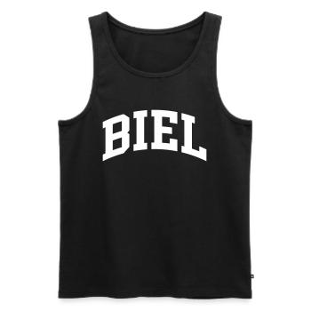 Biel - Men's Premium Organic Tank Top - black - Front - AI Model Male 178 light (178cm)