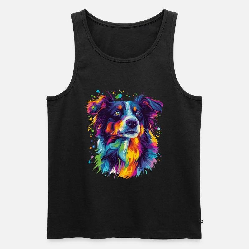 Porträt eines psychedelischen Australian Shepherds - Männer Premium Bio Tank Top - Schwarz