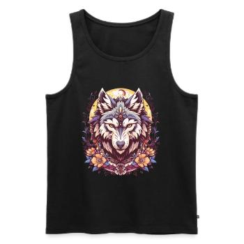 Head of a wolf in New School tattoo style - Men's Premium Organic Tank Top - black - Front - AI Model Male 178 light (178cm)
